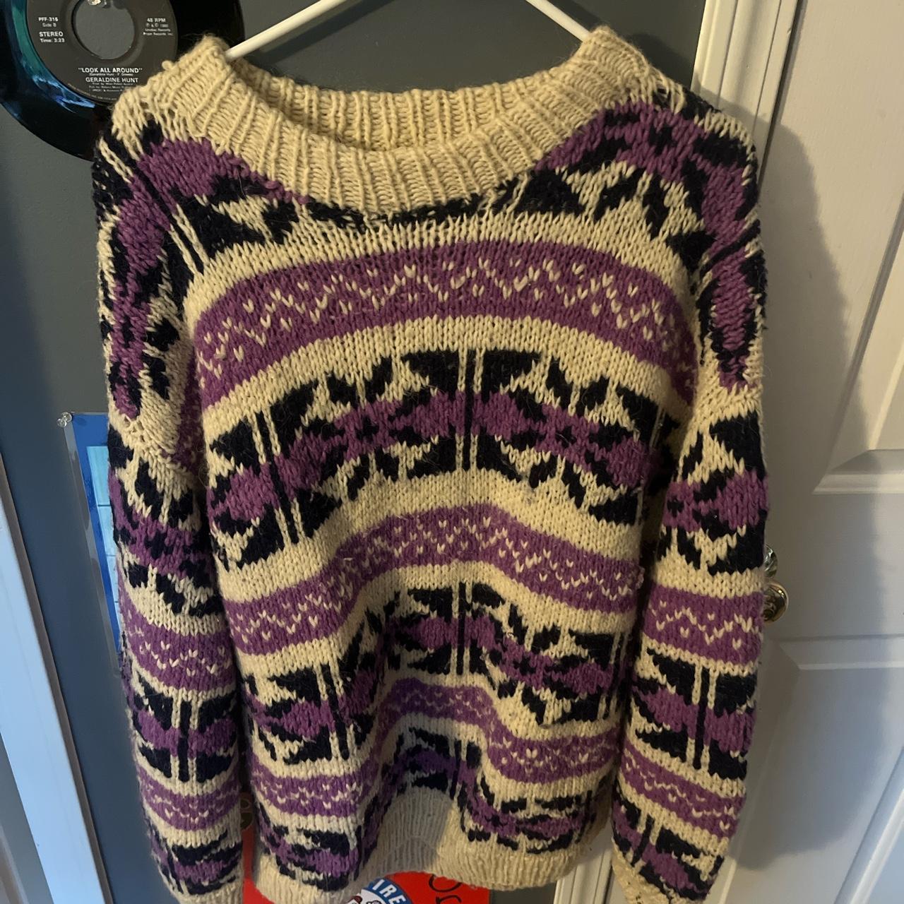 Large cream and purple sweater only worn a few times... - Depop