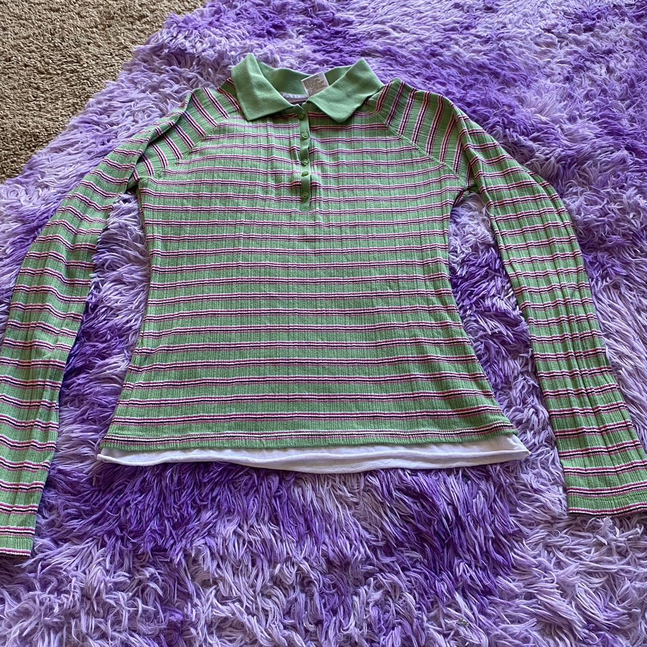 Green and pink striped No Boundaries long sleeve. Depop