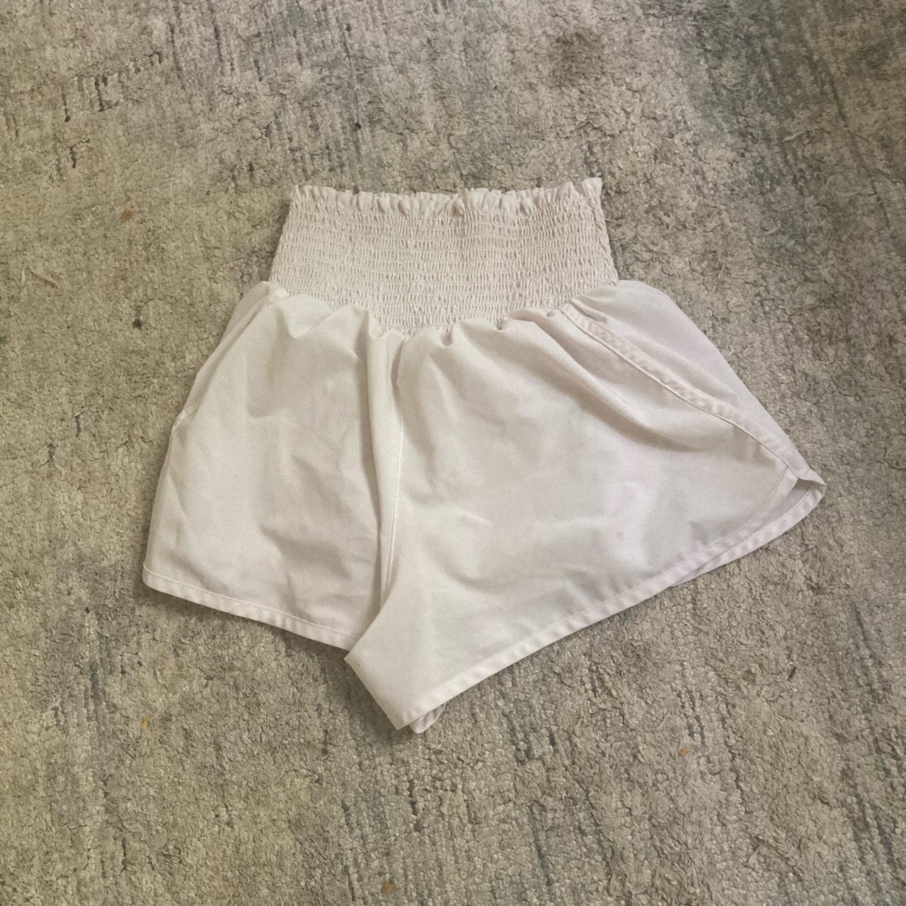 white aerie offline high rise shorts size xs super... - Depop