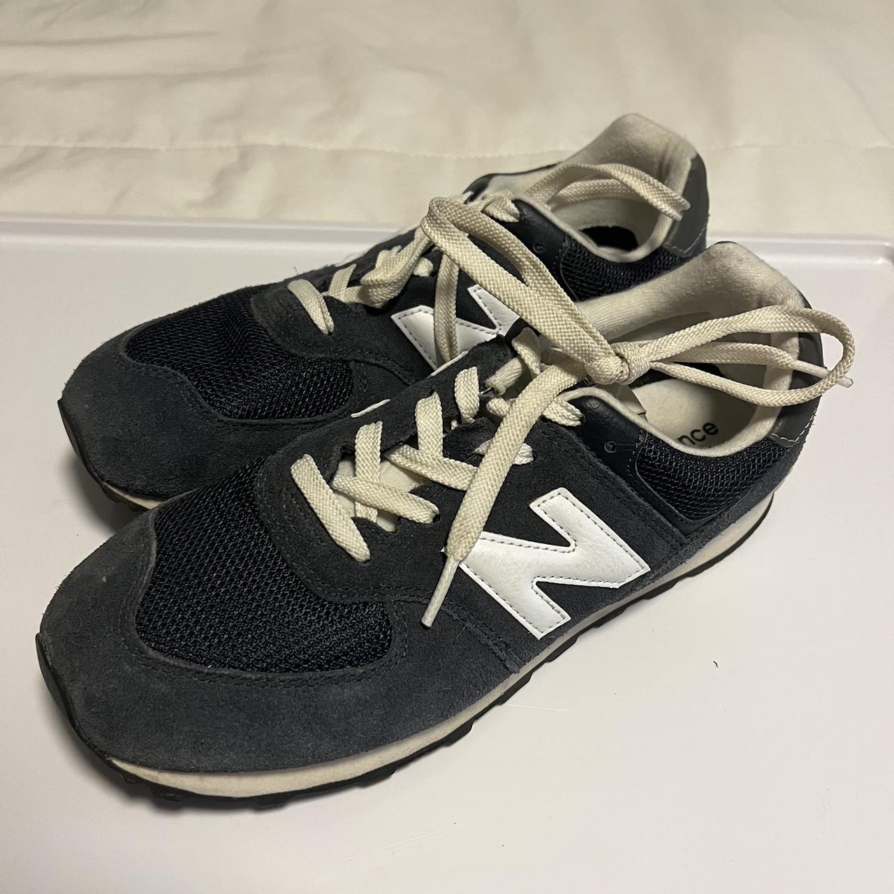 cute navy blue and white new balance! size 8 women’s... - Depop