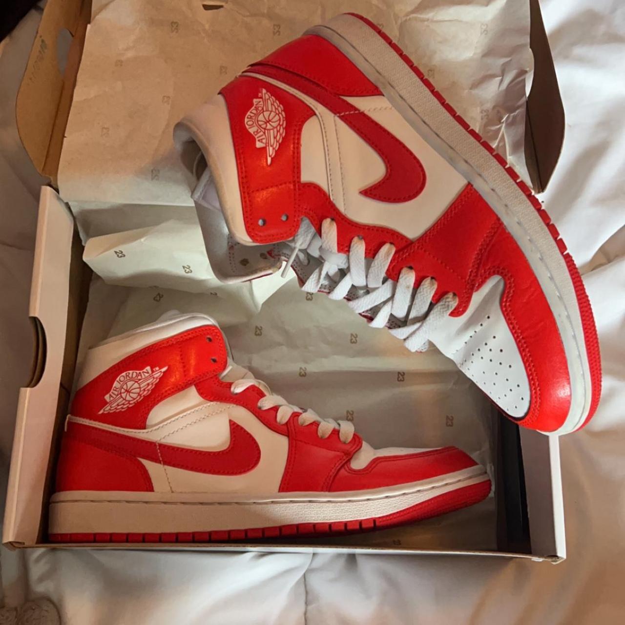 Womans Air Jordan 1 Mid Habanero Red In good... Depop
