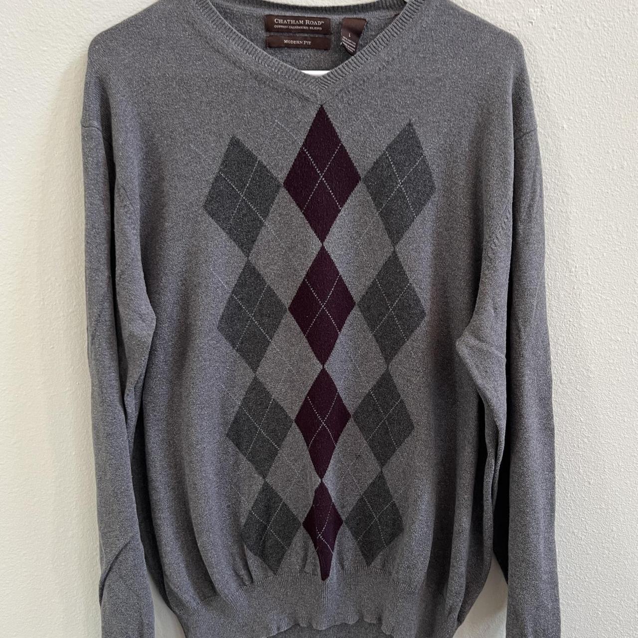 Men's Designer Crewnecks - Modern Argyle Cotton Pullover Sweater