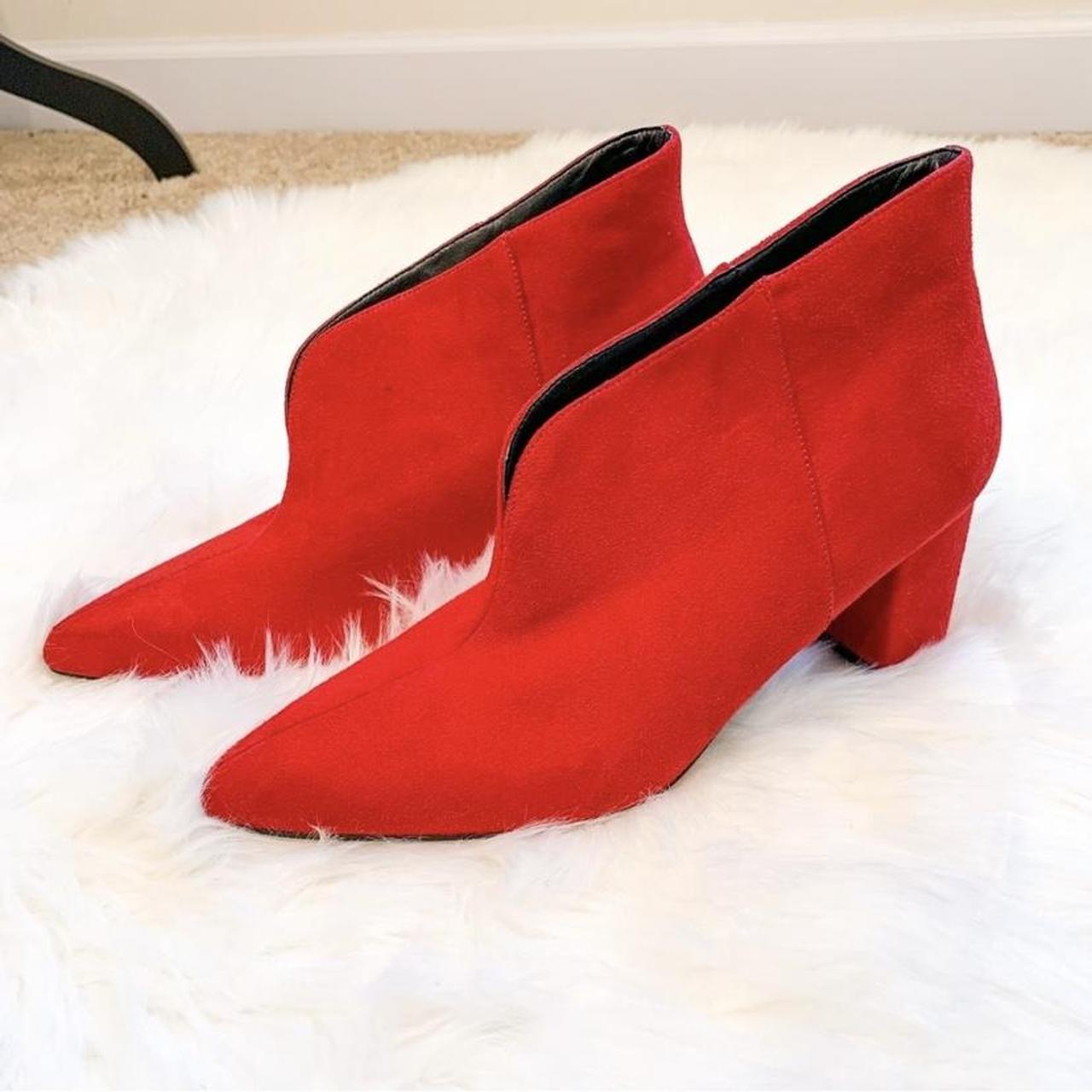 red suede ankle boots low heel