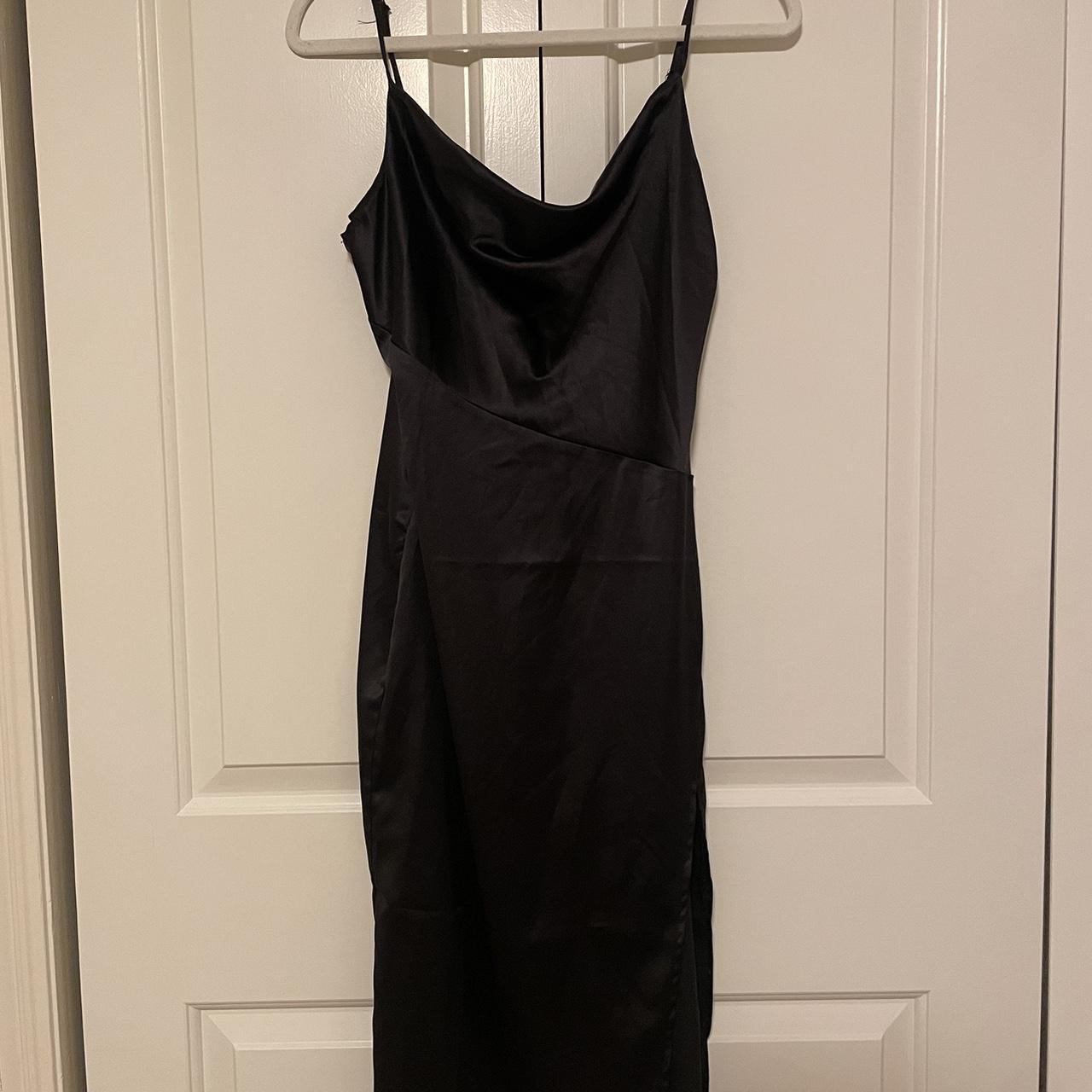 Black Silk Maxi Dress with Slit - Depop