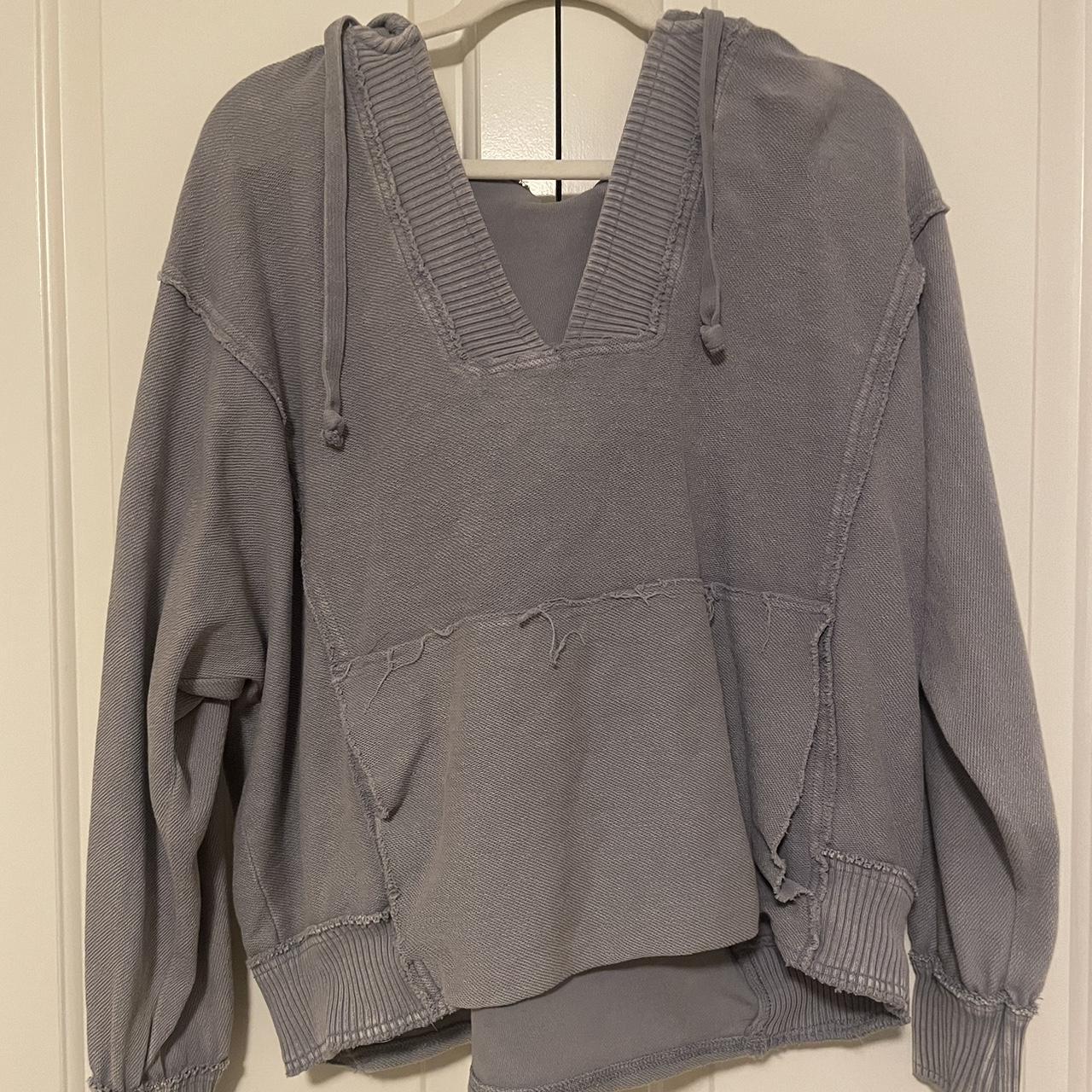 Blue-grey distressed cropped hoodie - Depop