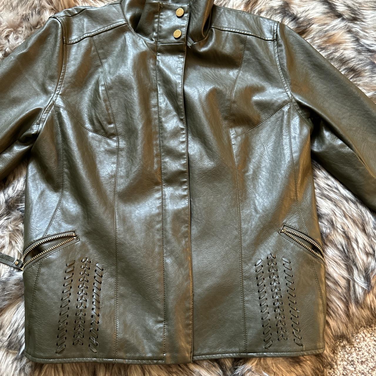 Army green leather jacket #leather #jacket #vintage - Depop