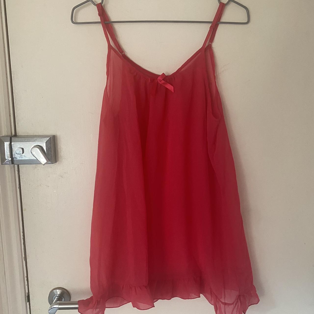 Babydoll red lace sheer mini slip dress with frilled... - Depop