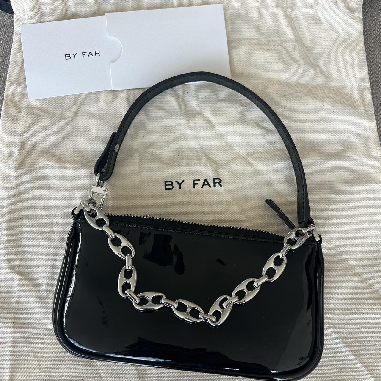 BY FAR small shoulder bag Black leather chain strap Depop