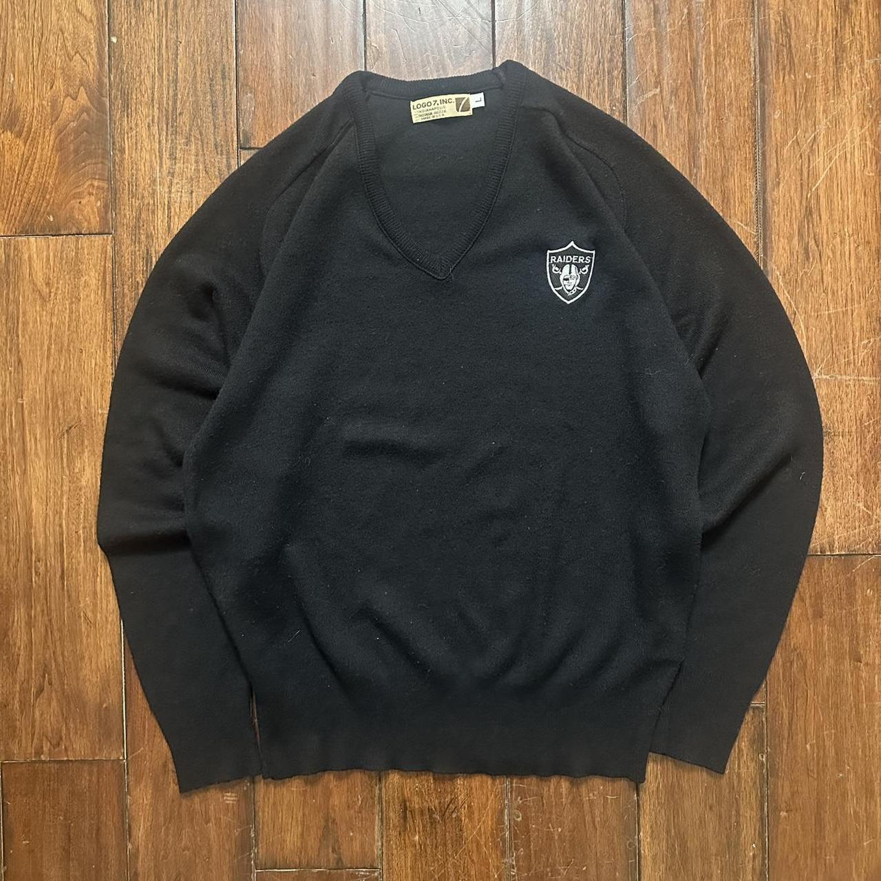 Vintage NFL Raiders Black V Neck hot Sweatshirt Size Large