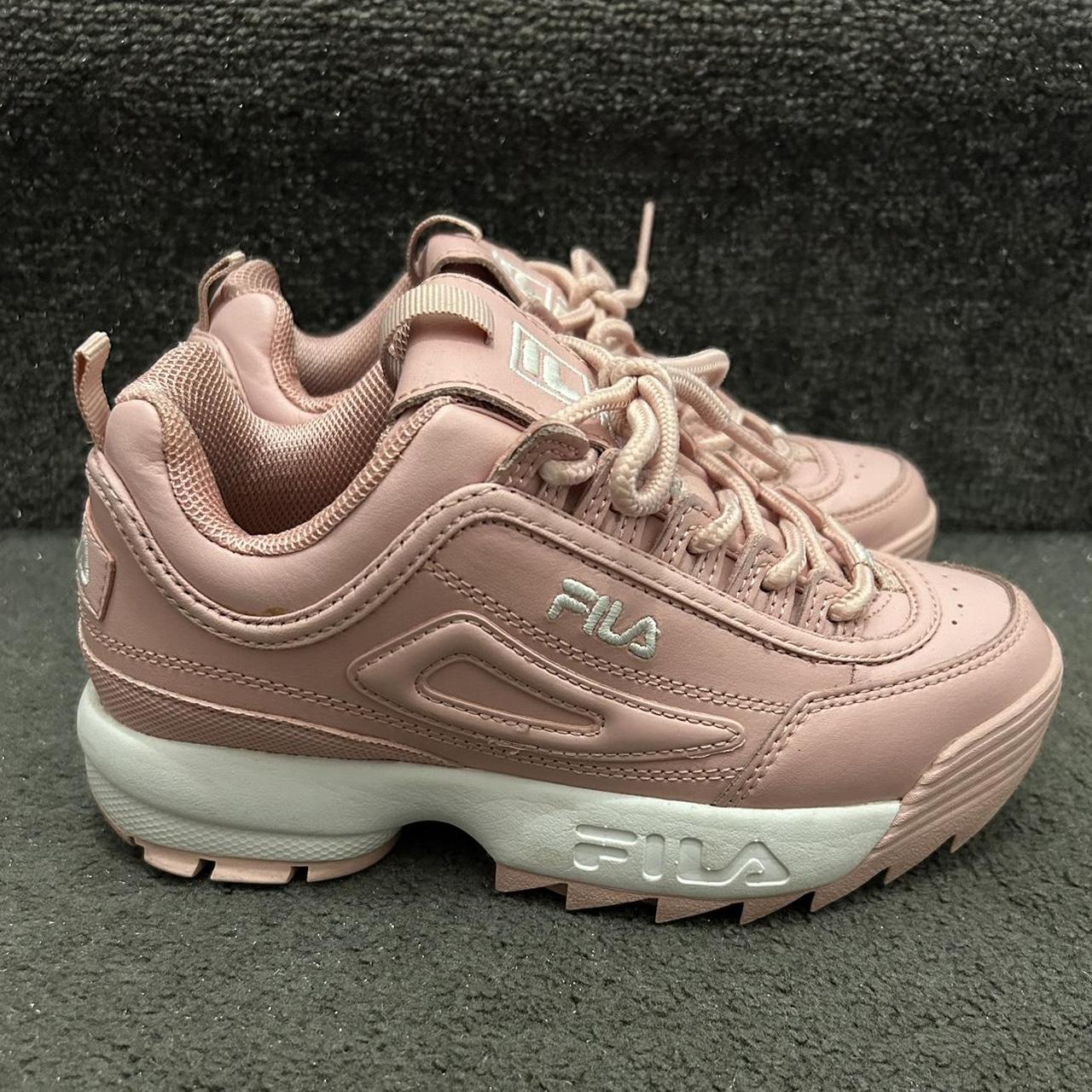 Pink Fila trainers worn once size 2 - Depop