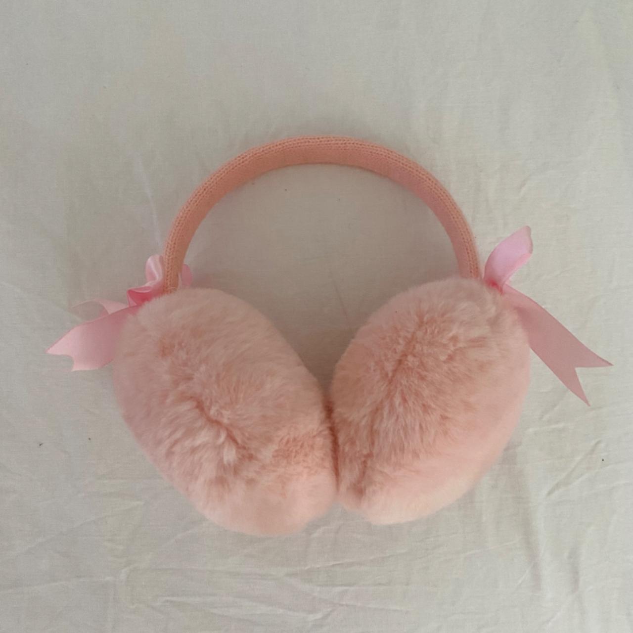 sweet pink bow urban outfitters fluffy earmuffs ౨ৎ... Depop