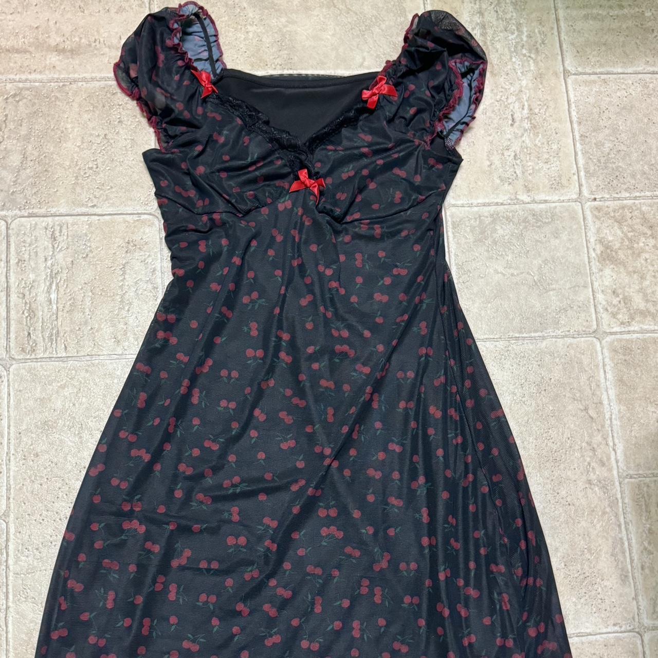 Romwe black cherry dress🍒🖤 with lace and bows. dress... - Depop