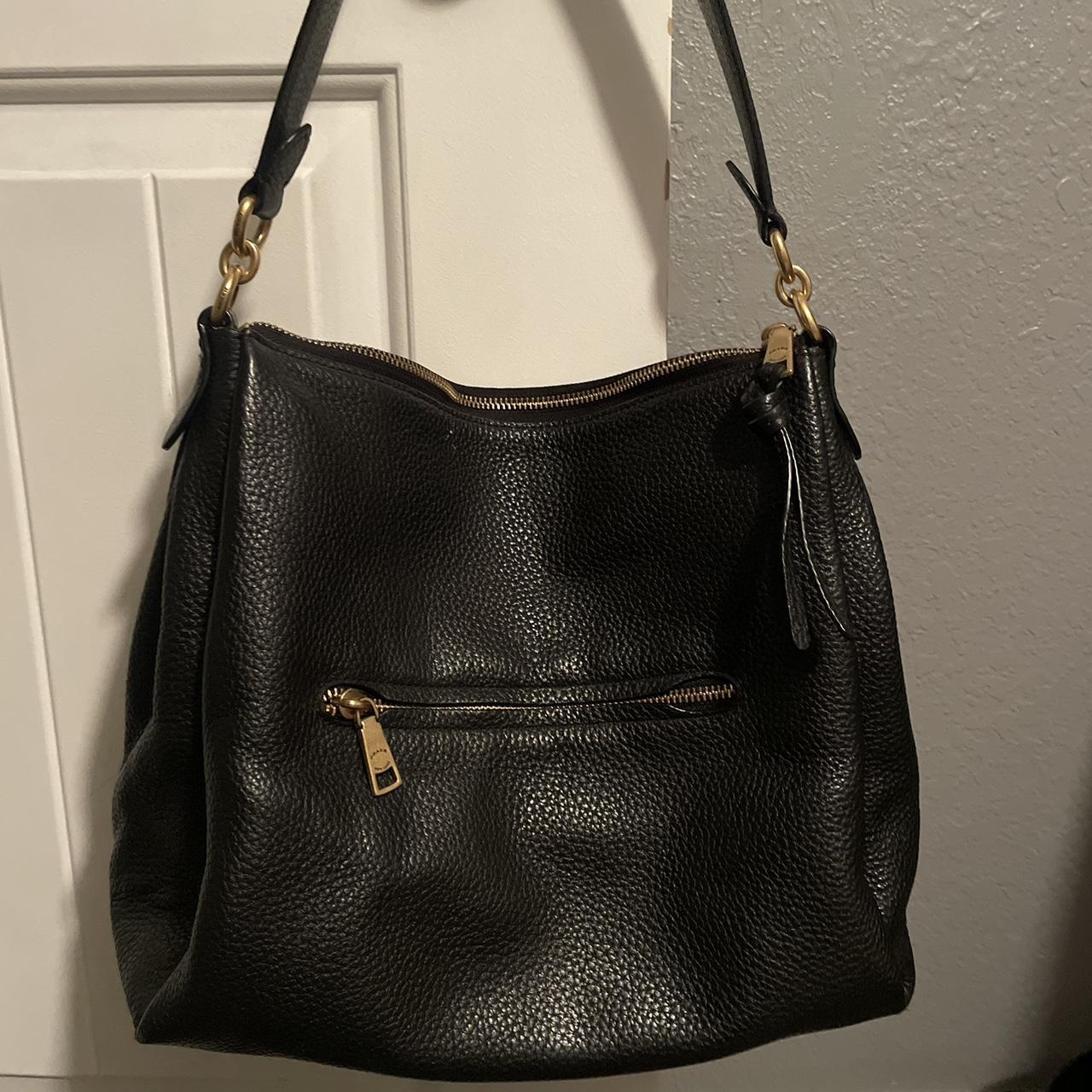 BLACK COACH LEATHER SHOULDER BAG gold accents and... Depop