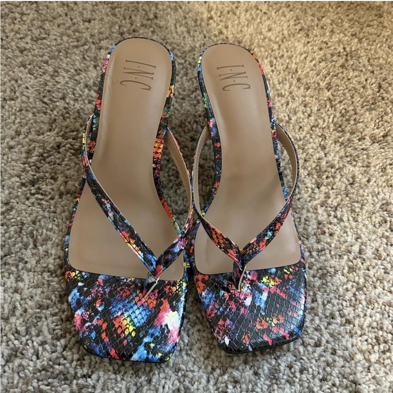 Rainbow colored snake print heels. Flip flop thong - Depop