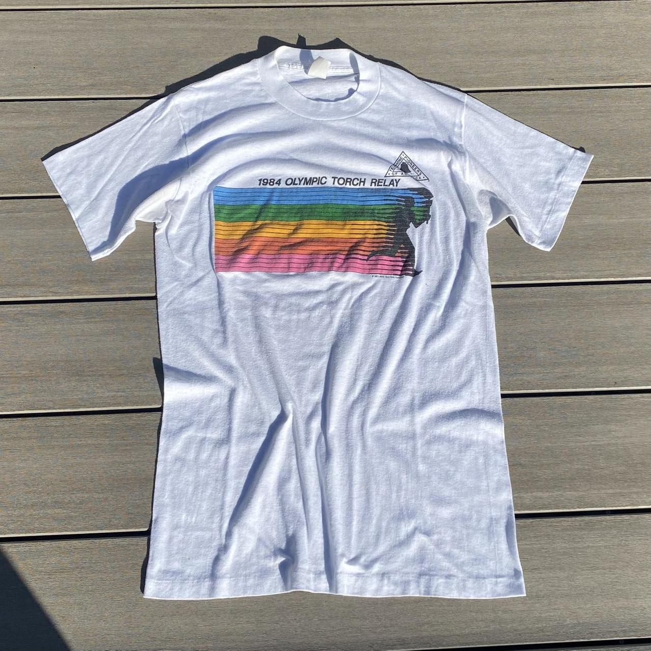 vintage 1984 olympic torch relay shirt. single... - Depop