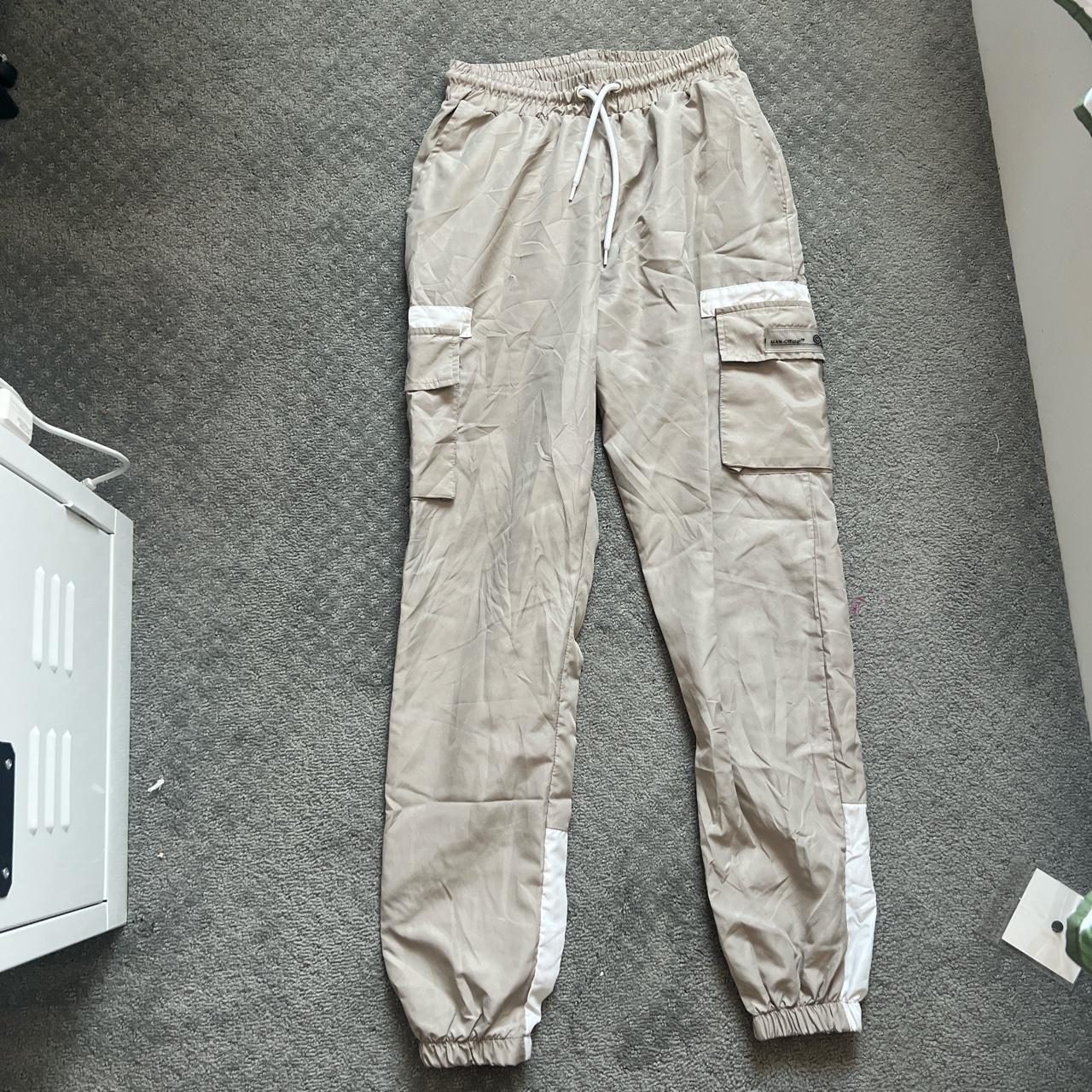 cream and white cargos. Theyve been worn a few times... - Depop