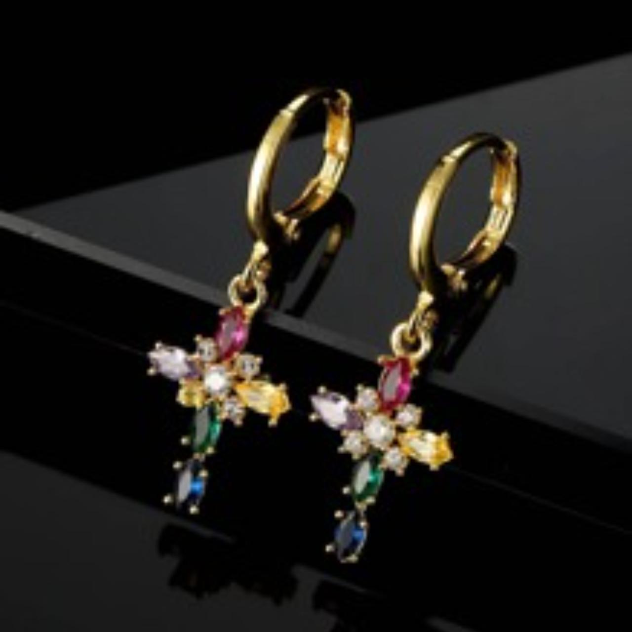 THESE VERY PRETTY MUTLI COLOR CROSS EARRINGS ARE SO... - Depop