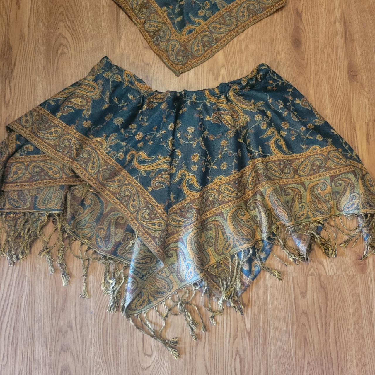 Handmade Blue and Tan Pashmina Fairy Skirt, Crop... - Depop