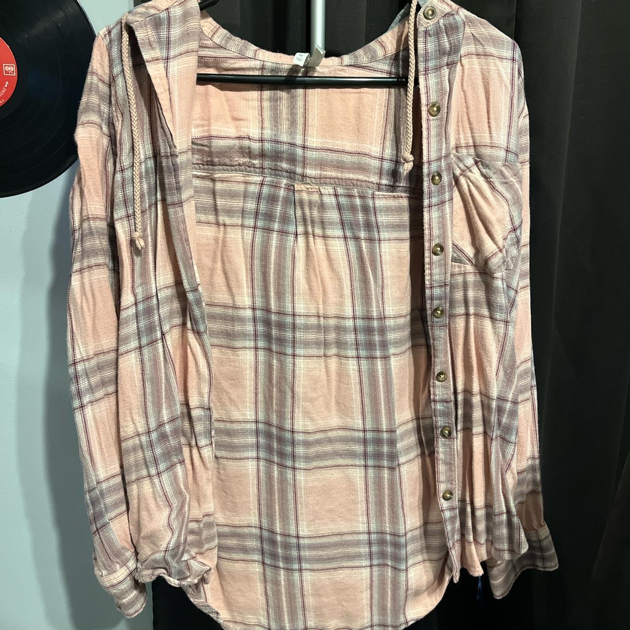 Mudd pink hooded flannel size medium. flannel pink... Depop