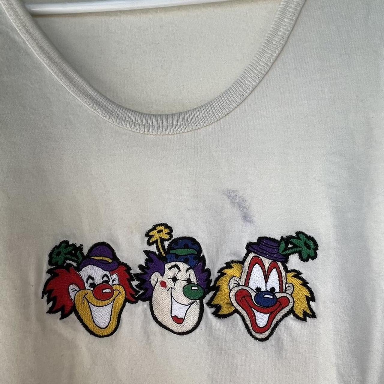 1990s clowns embroidered tshirt - white and... - Depop