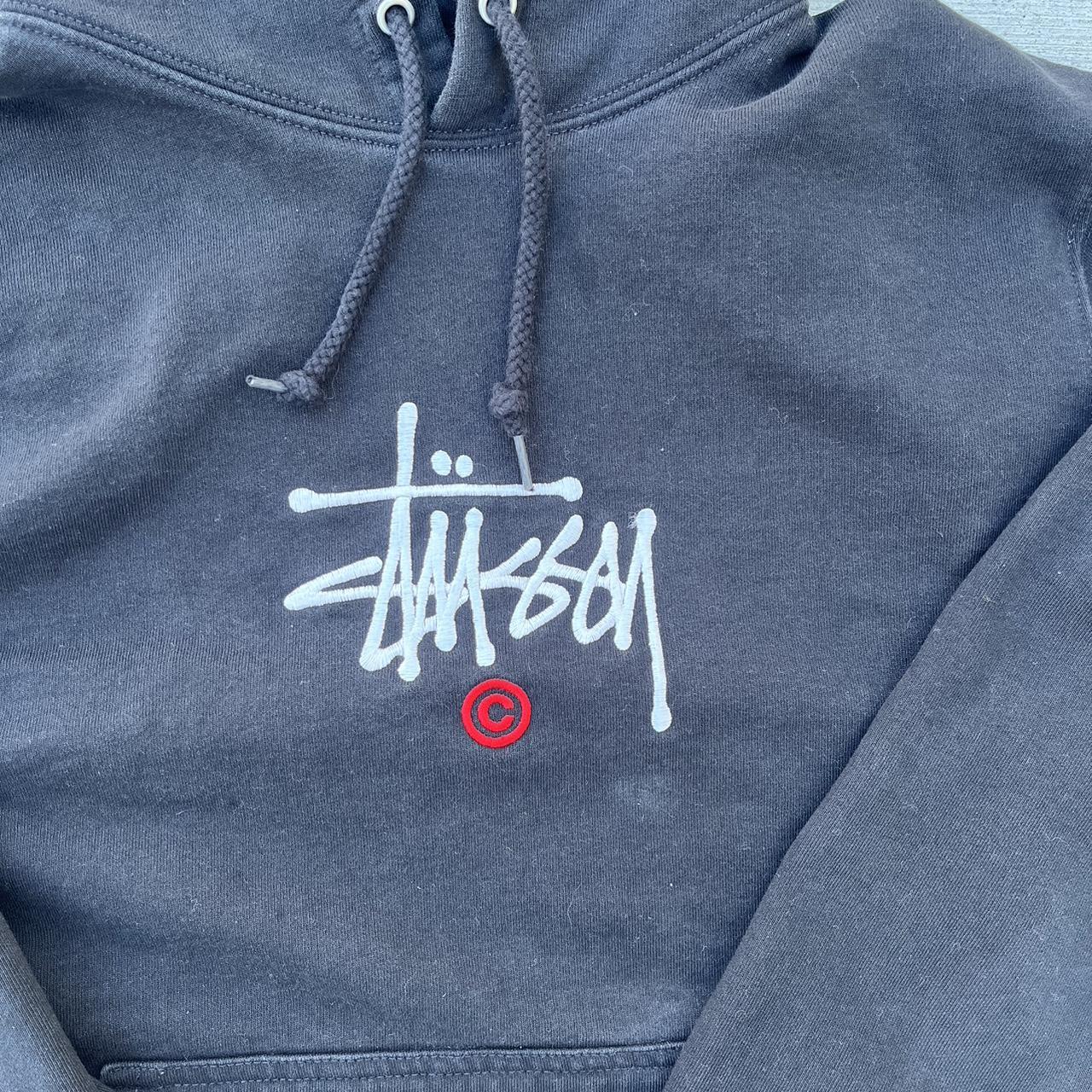 black stussy hoodie with white embroidered... - Depop