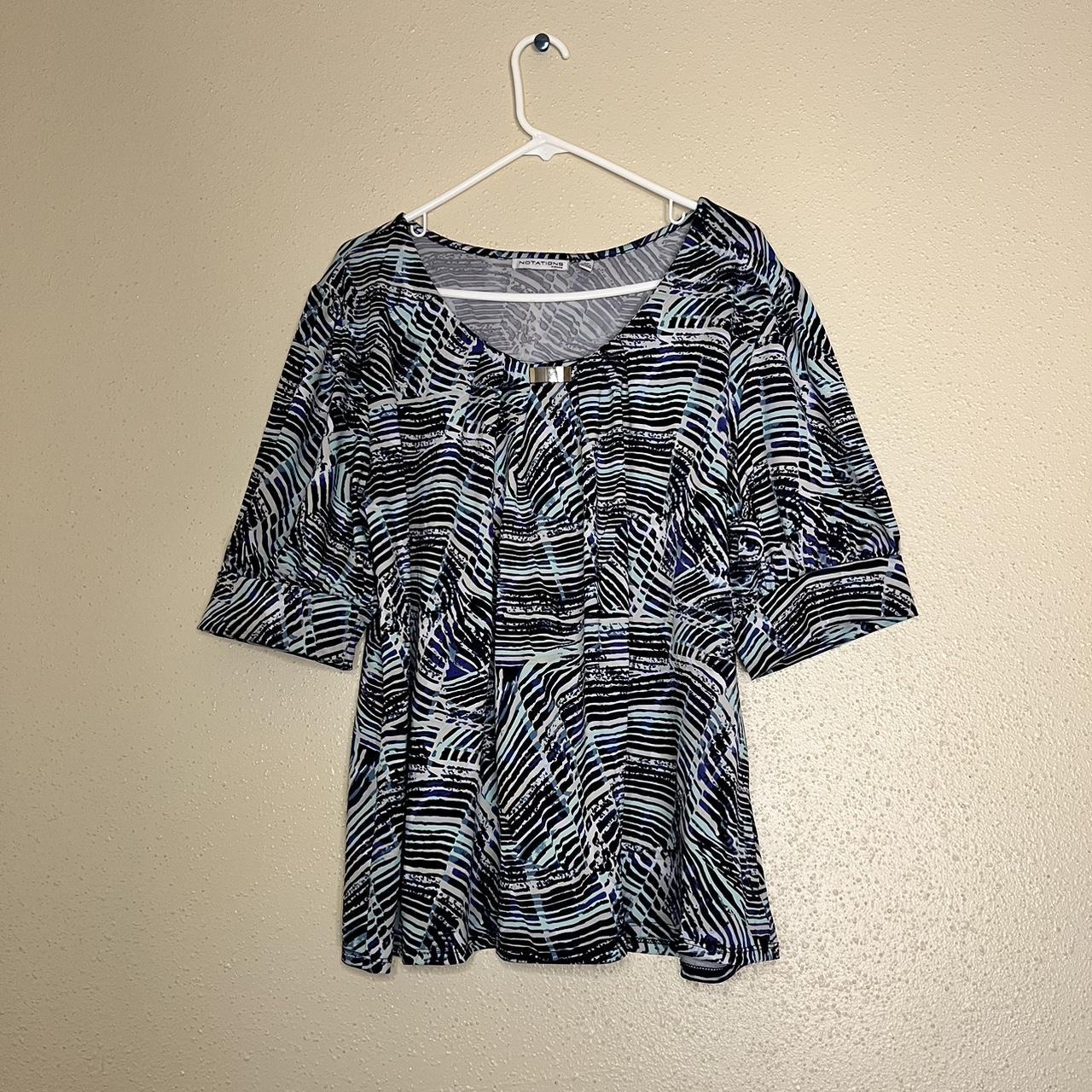 Notations Women’s blue and white blouse size 2X - Depop