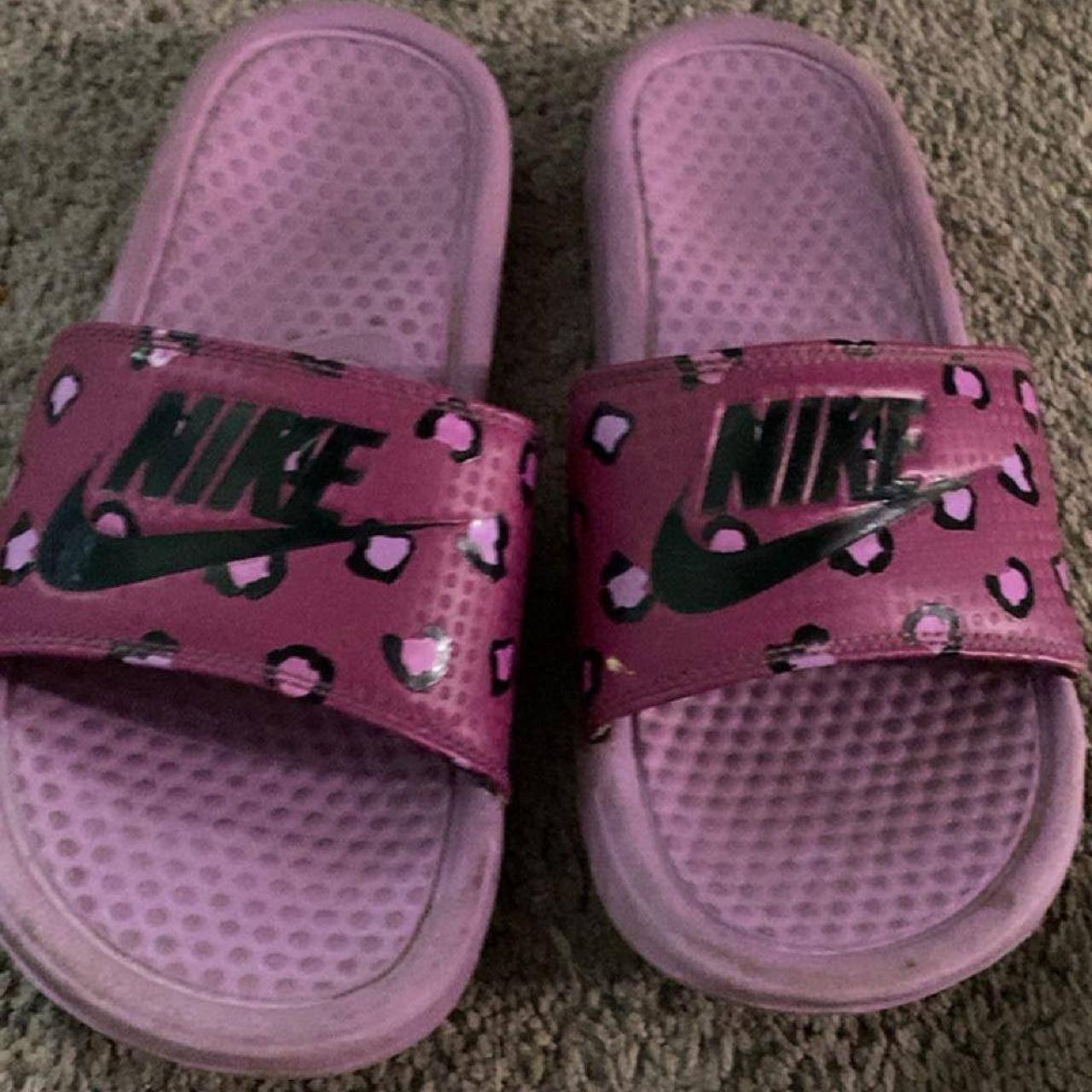 women’s purple cheetah print nike slides #nike... - Depop