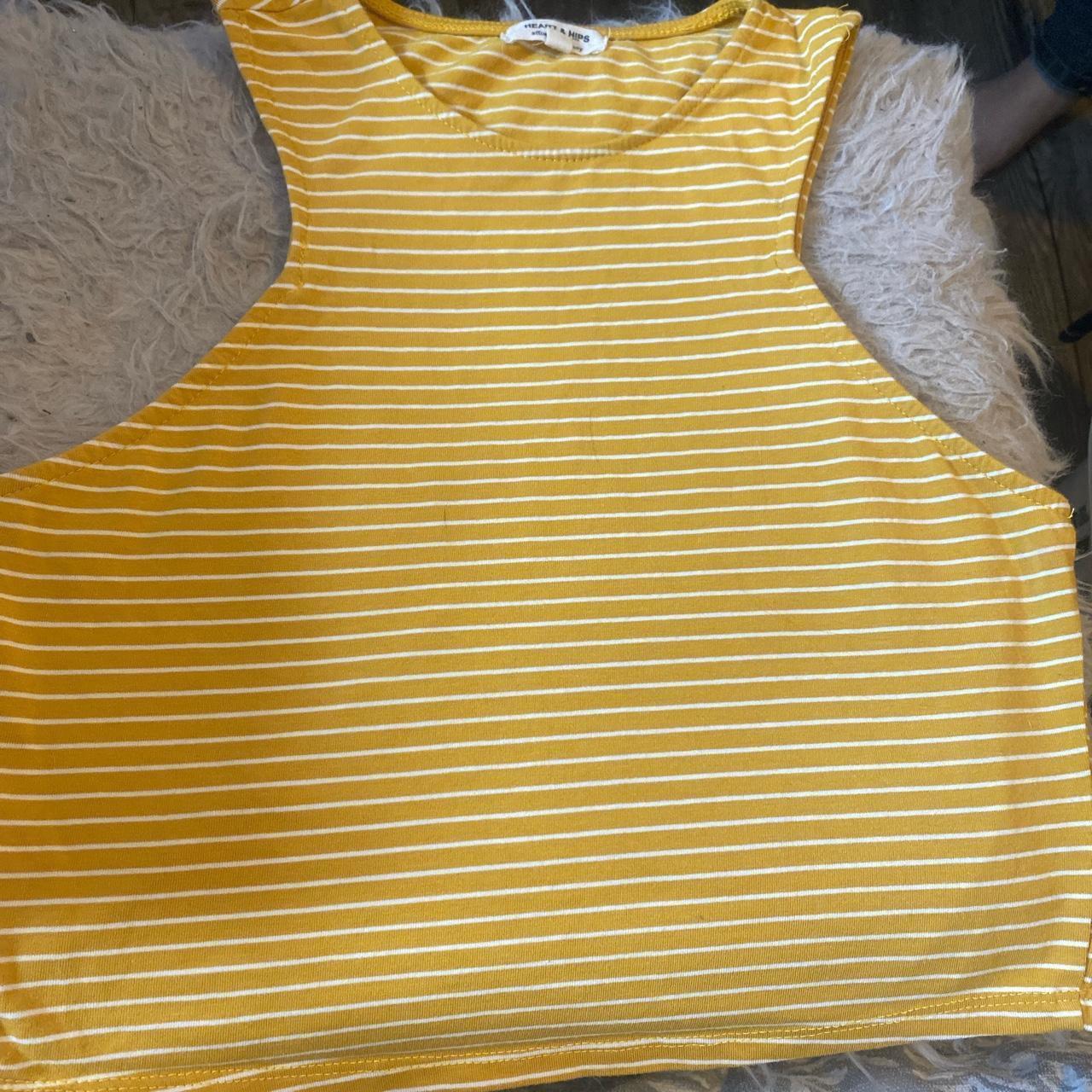 Heart & Hips Yellow and White Striped Cropped tank... - Depop