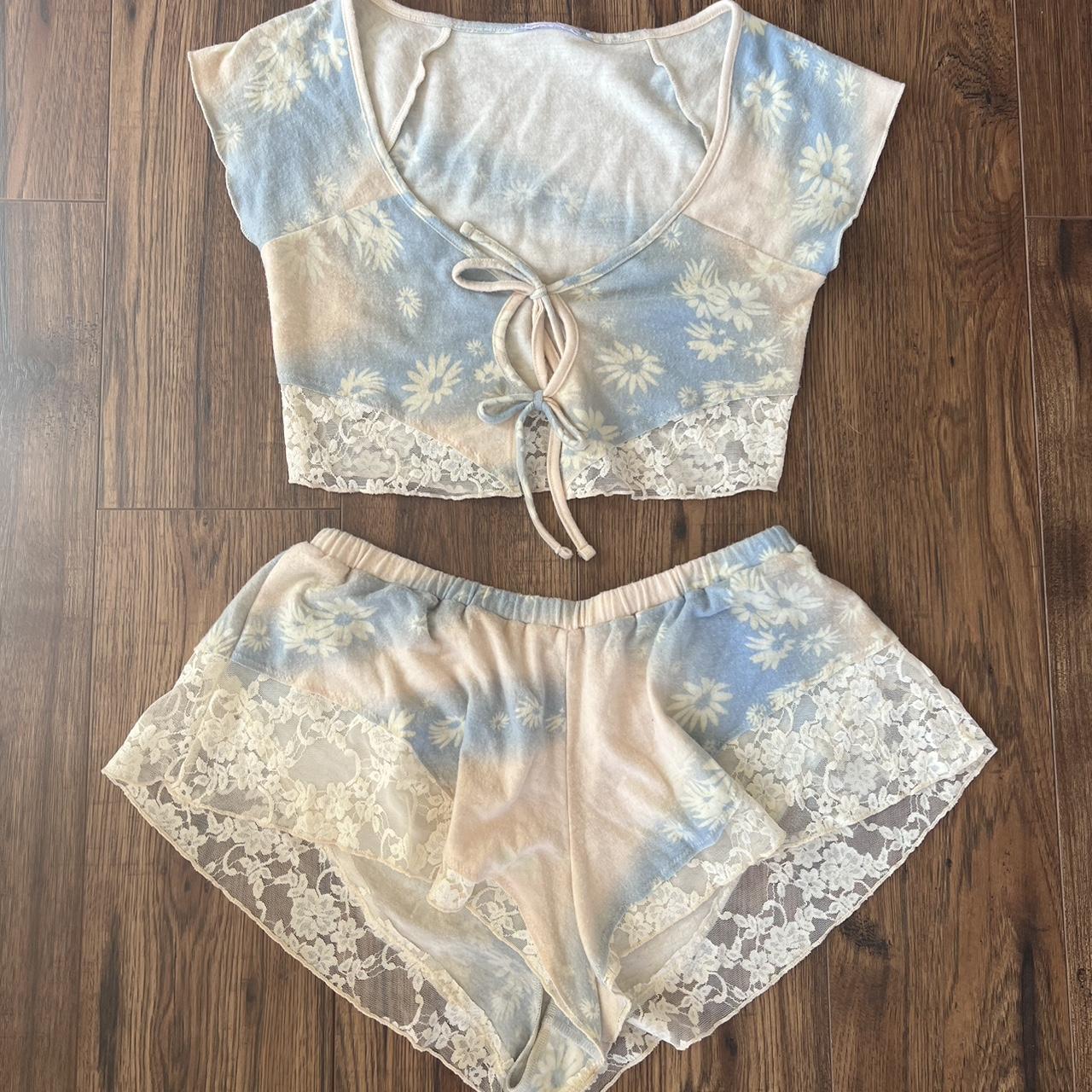 Urban Outfitters Fleece and Lace Pajama Set never... Depop