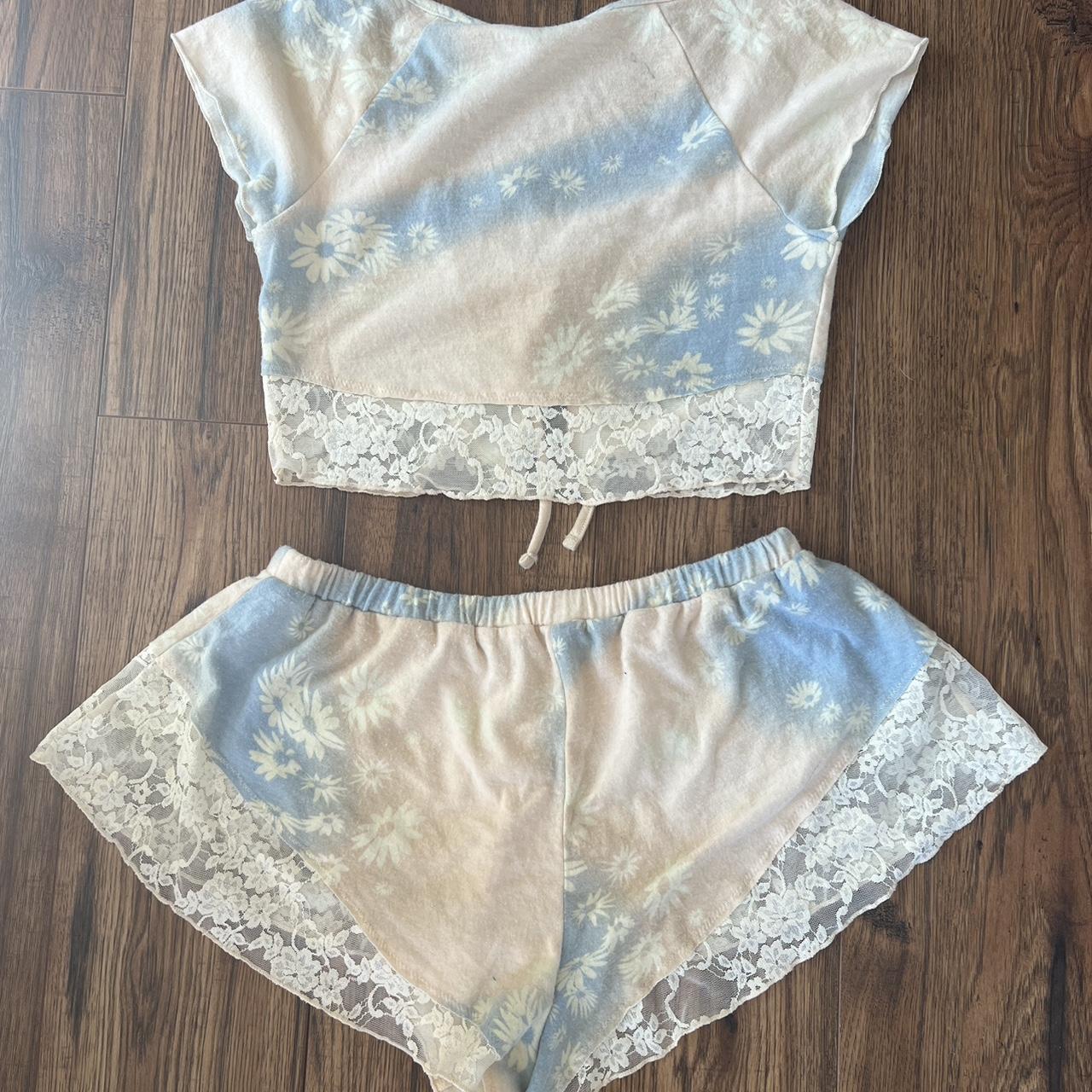 Urban Outfitters Fleece and Lace Pajama Set - never... - Depop