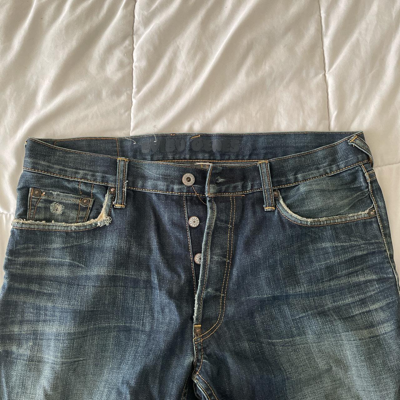 EVISU jean shorts. Can be kept as long jorts or cut... - Depop