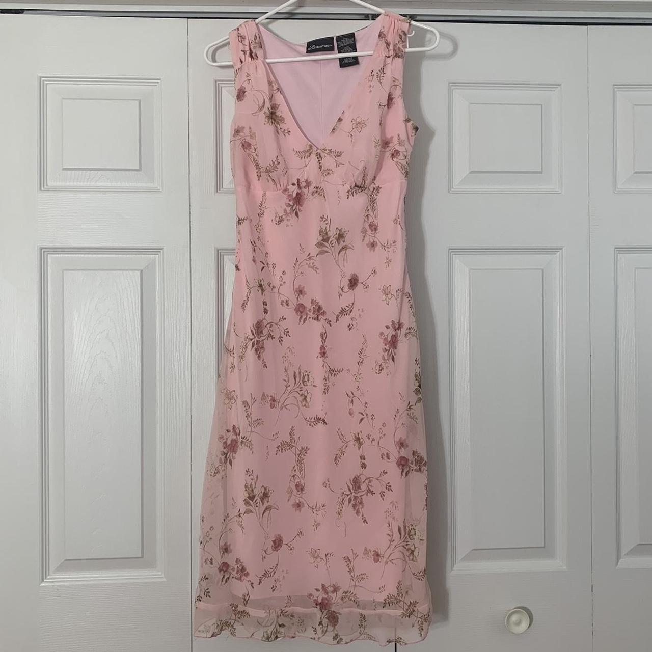 vintage baby pink midi dress with floral... - Depop