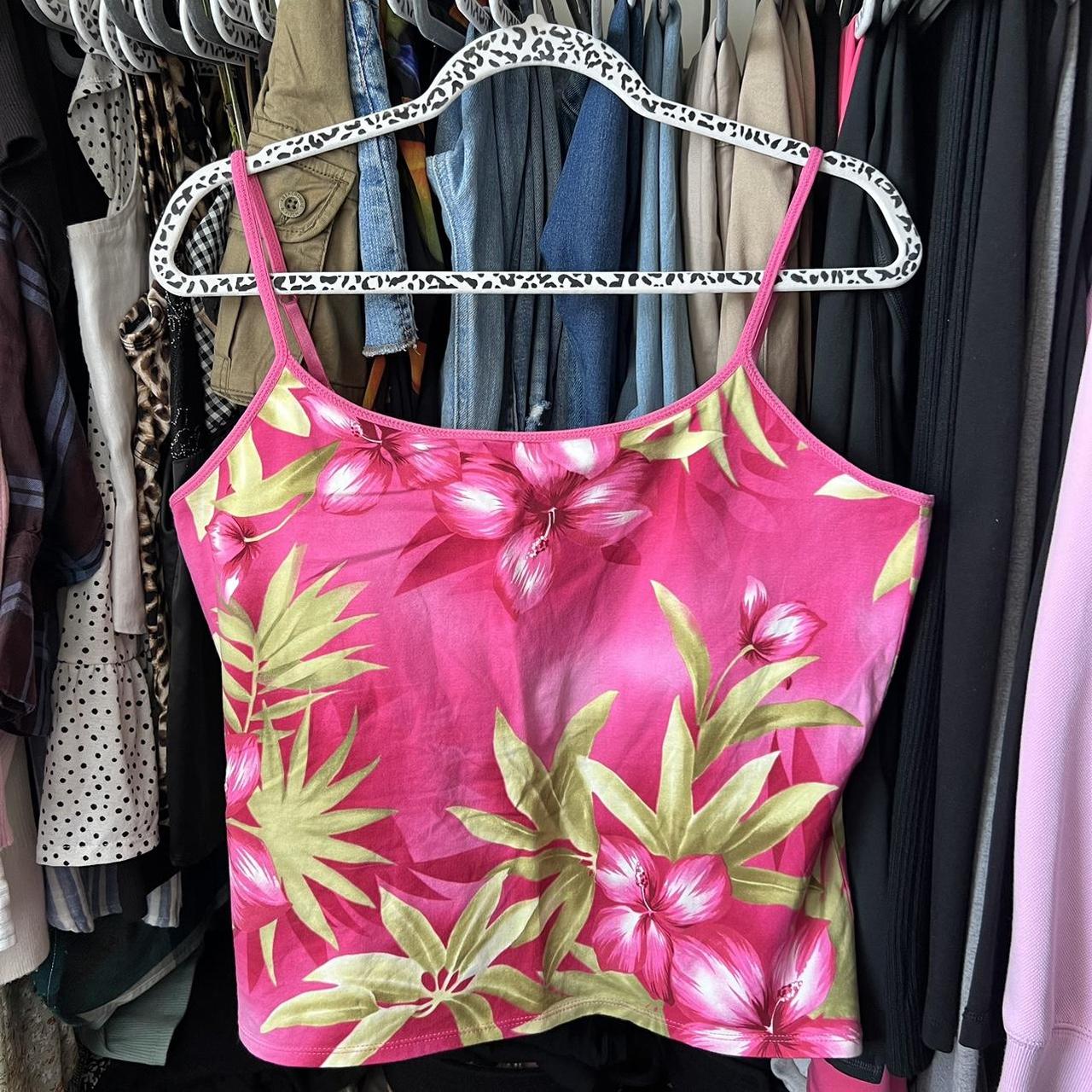 Vintage havana jack cafe pink hibiscus tropical tank... - Depop