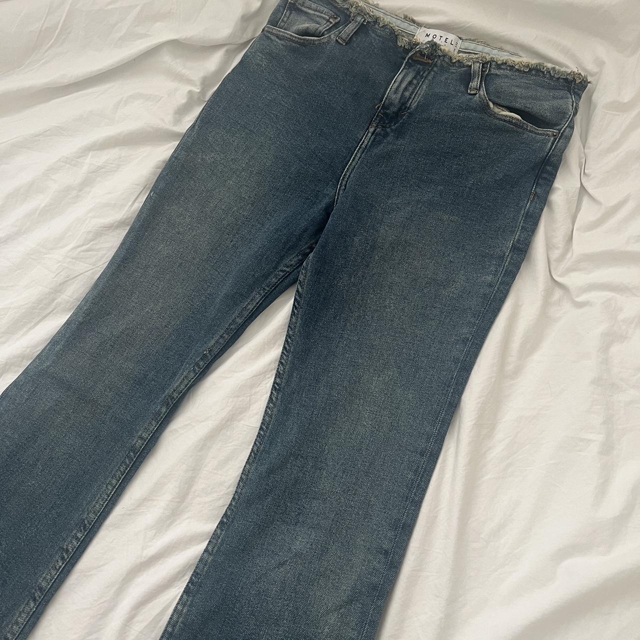 Motel Rocks frayed low rise jeans in brown blue acid Depop