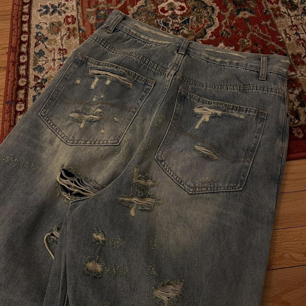 Beautifully distressed balenci type baggy jeans Sz... - Depop