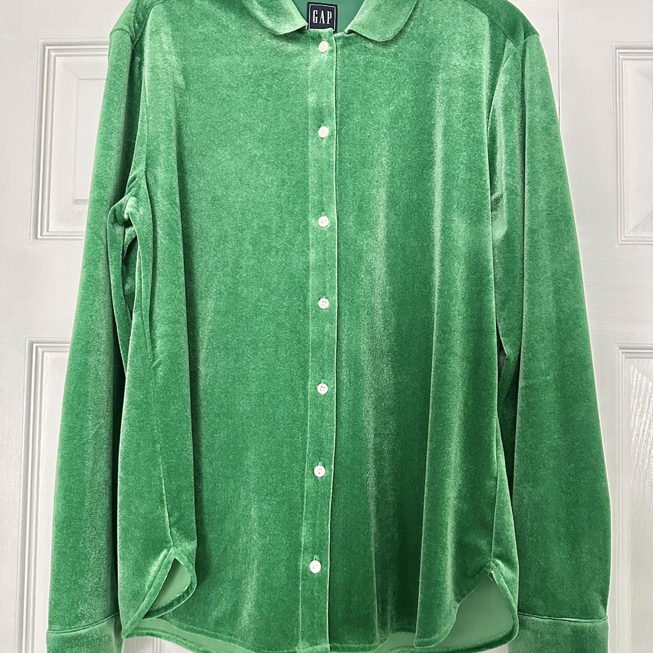 Gap Green Velvet Button Down Shirt. Excellent... - Depop