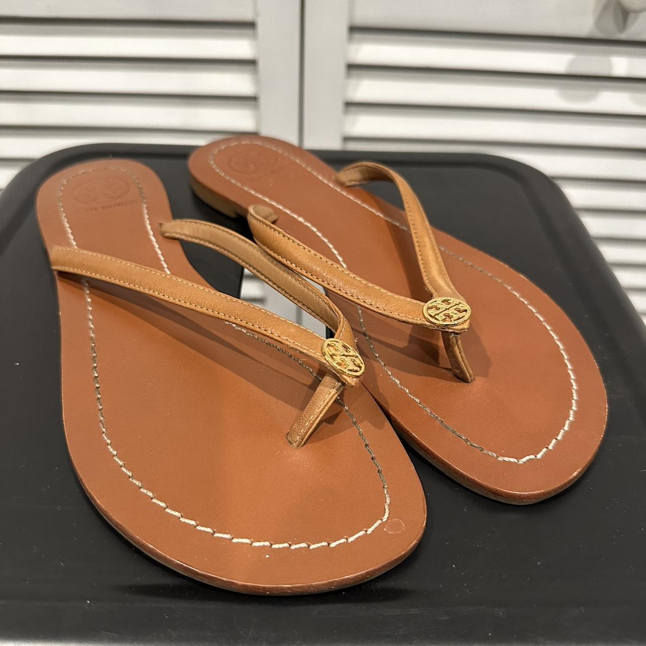 TORY BURCH COGNAC PATENT SANDALS 9 10 Worn Once Size Depop