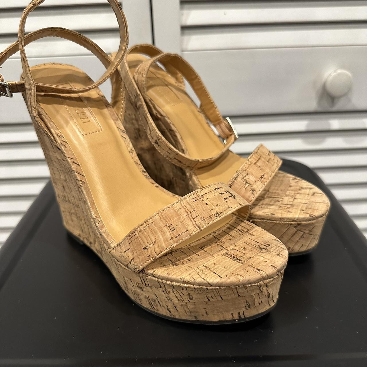 Forever 21 Cork Wedge Platform Sandals Natural Beige Depop