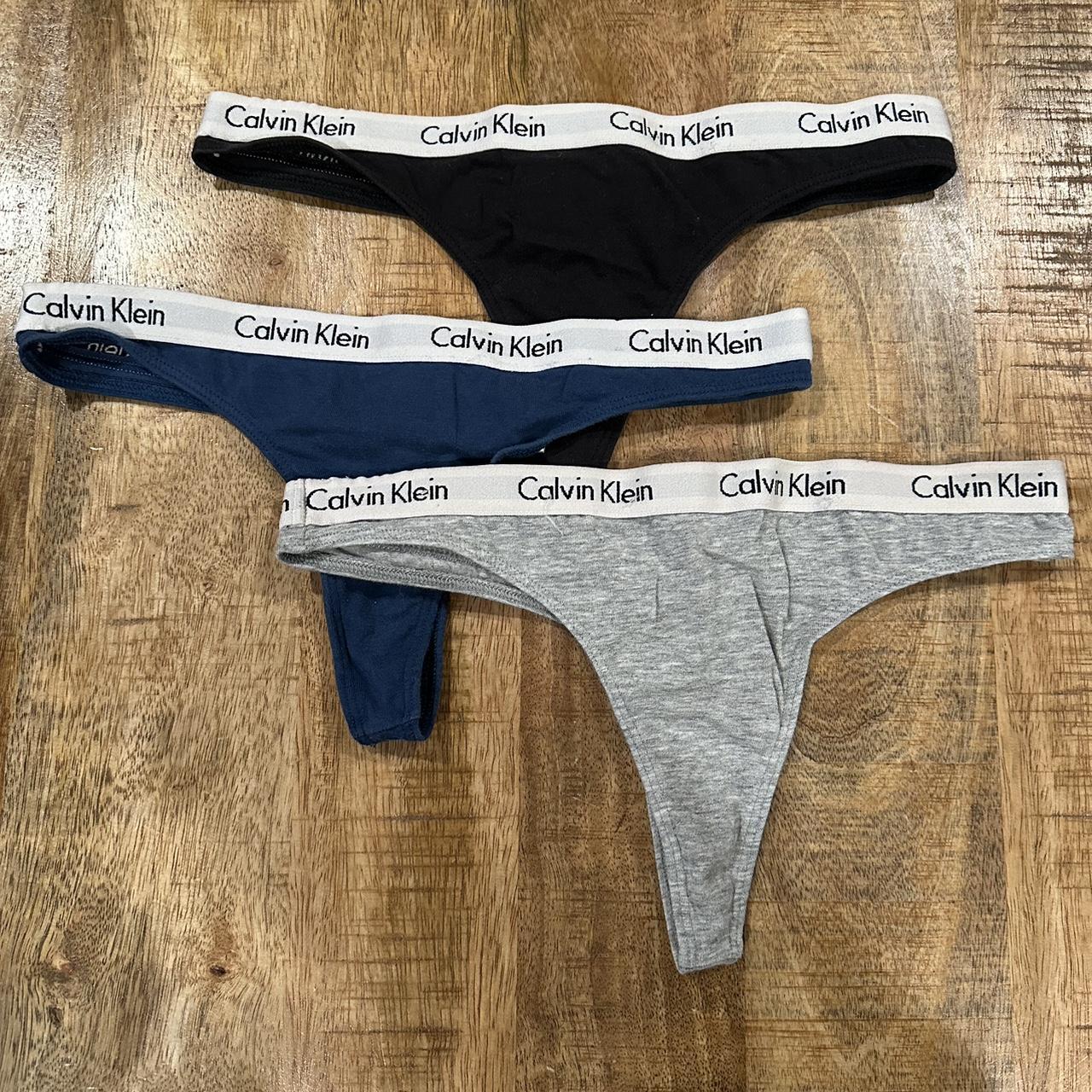 Calvin Klein Set of 3 Thong Panties Dark Blue, - Depop