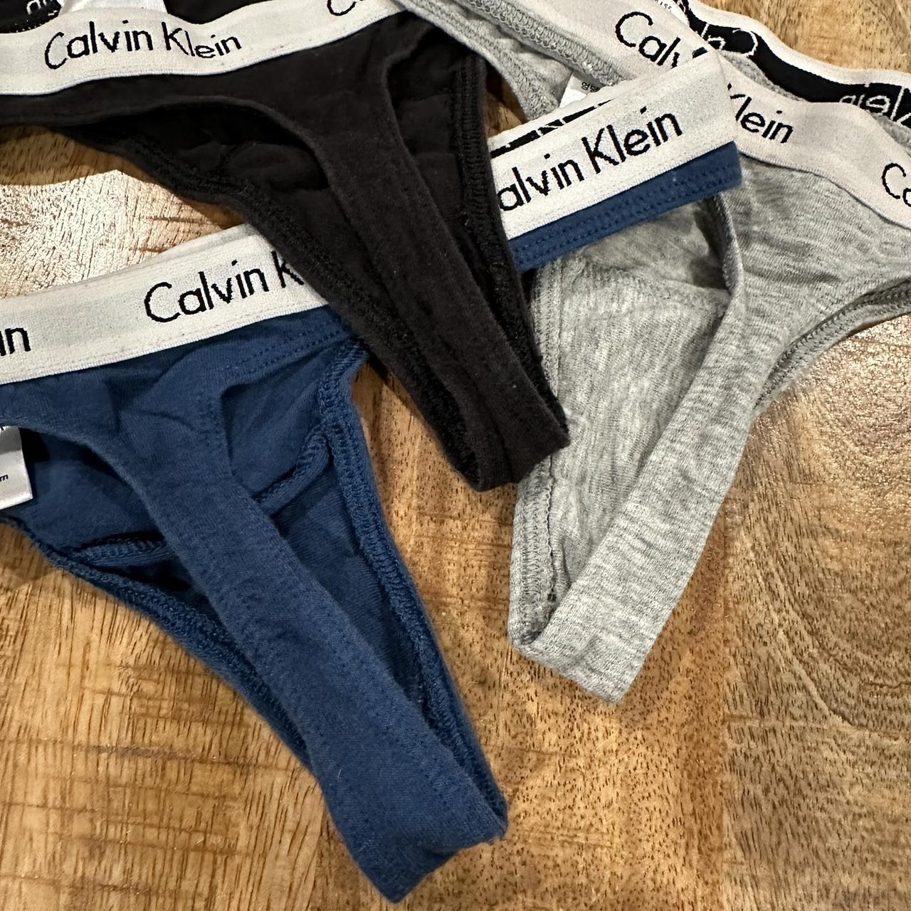 Calvin Klein Set of 3 Thong Panties Dark Blue, - Depop