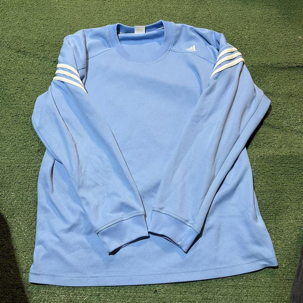 ADIDAS BABY BLUE LONG-SLEEVED WITH LOGO ON THE... - Depop