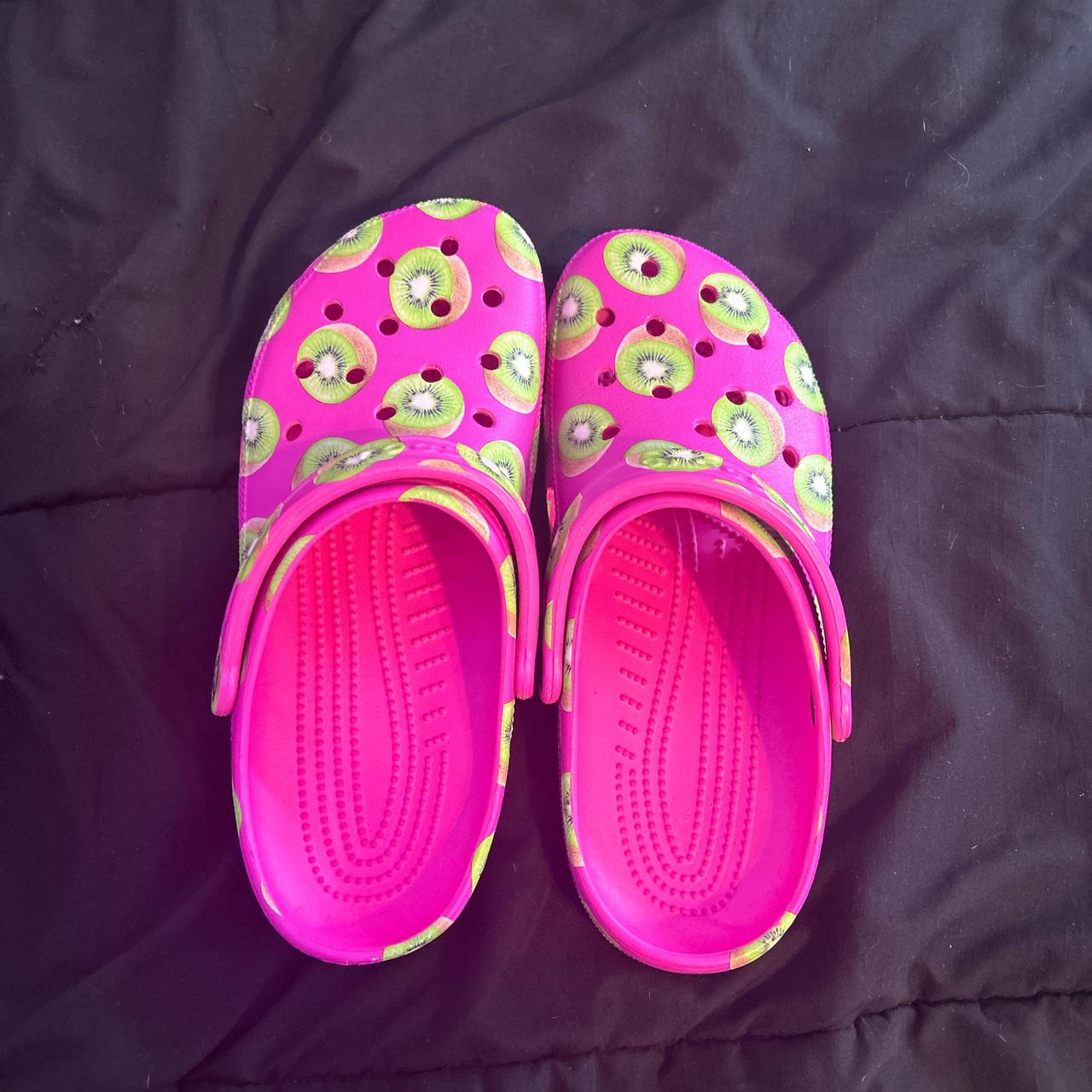 Hot Pink crocs with kiwis Worn once - Depop