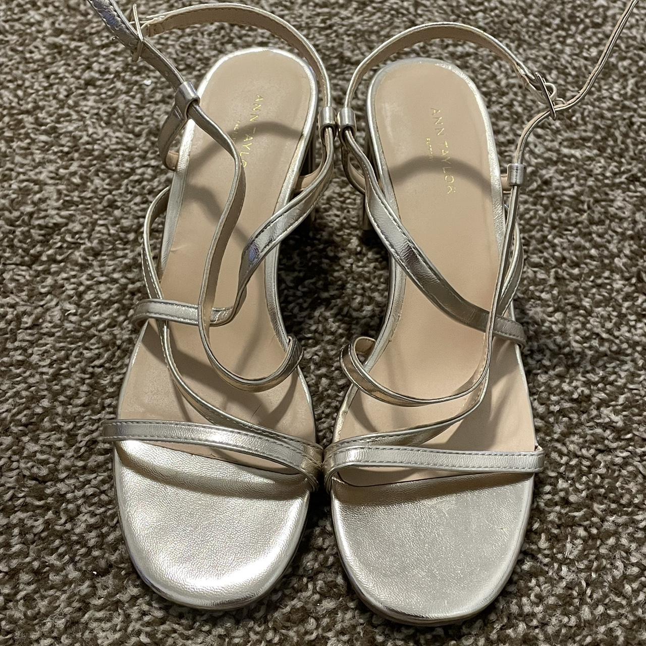 Ann Taylor Factory Gold Metallic Strappy Block Heels Depop