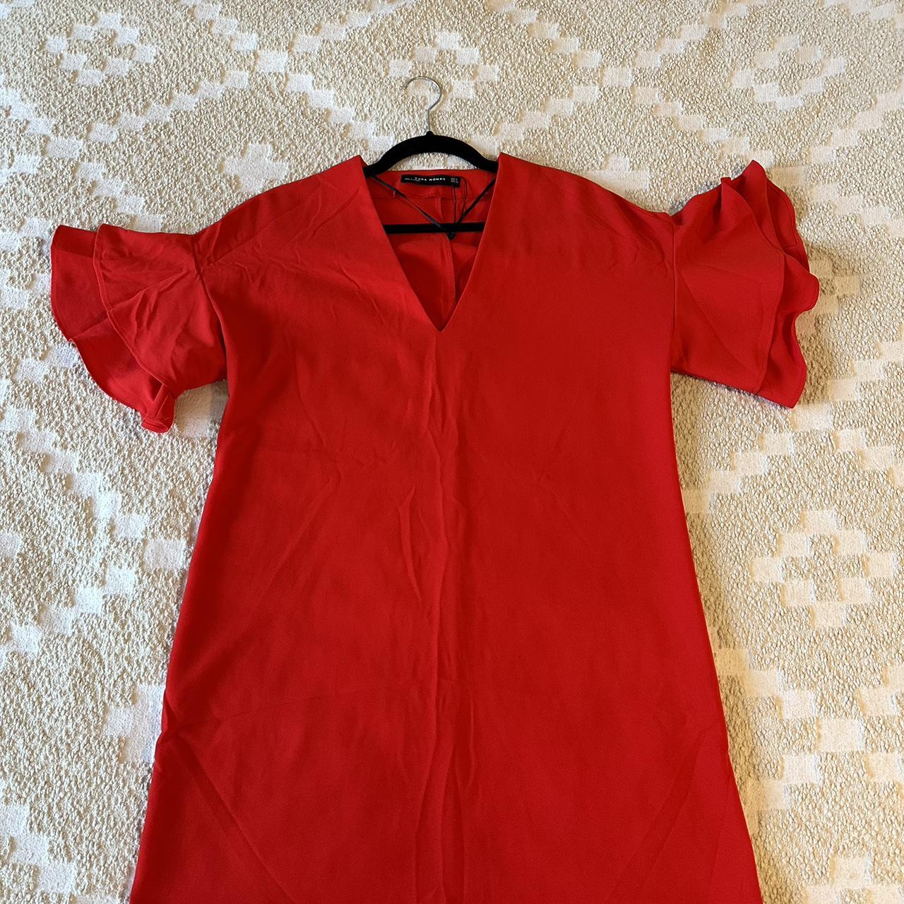 Red Zara boxy dress with layered flouncy short... - Depop