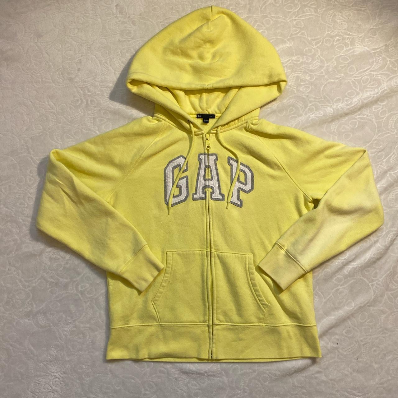 Gap logo yellow zip up hoodie some pilling on the... - Depop