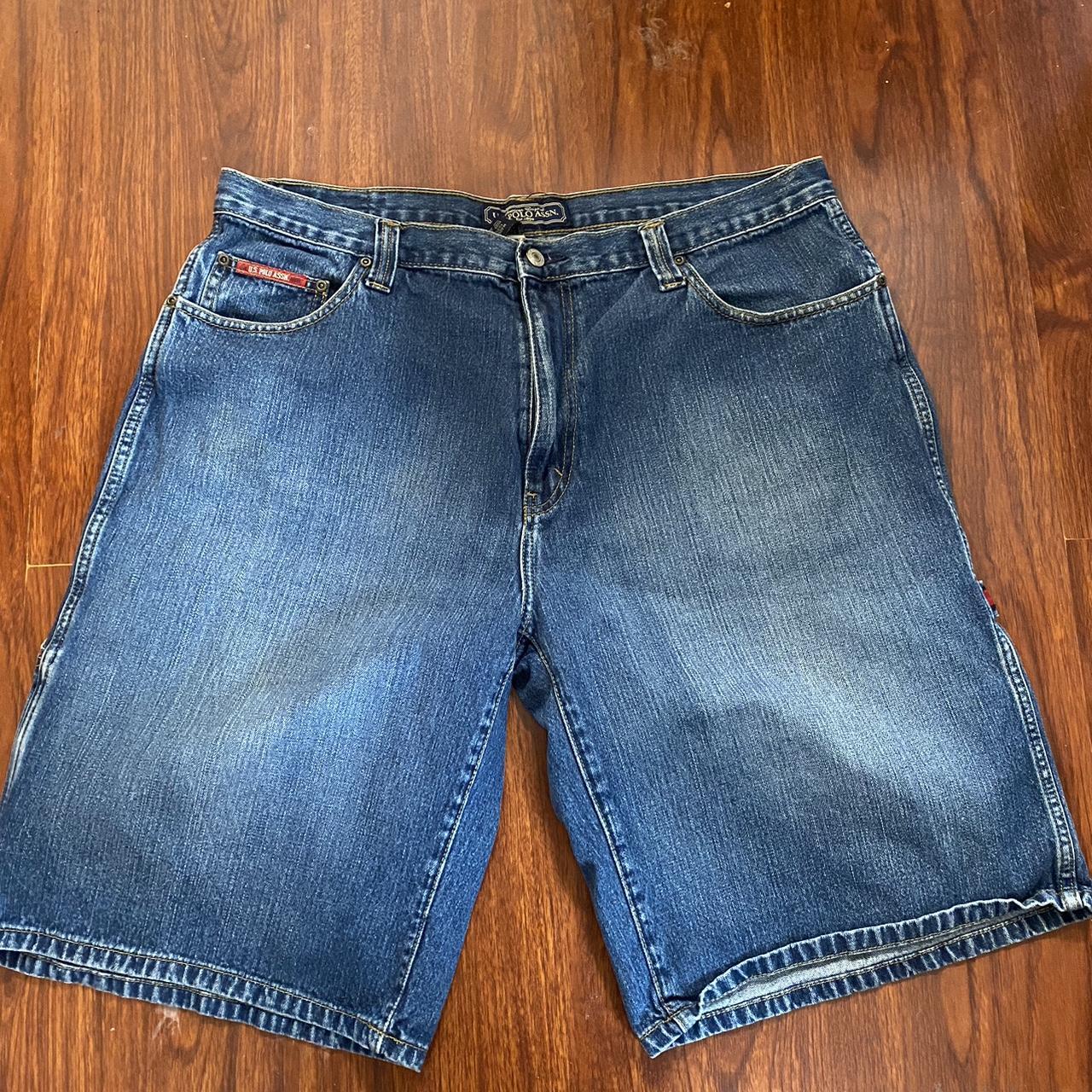 Denim blue faded U.S. POLI ASSN JORTS with baggy... - Depop