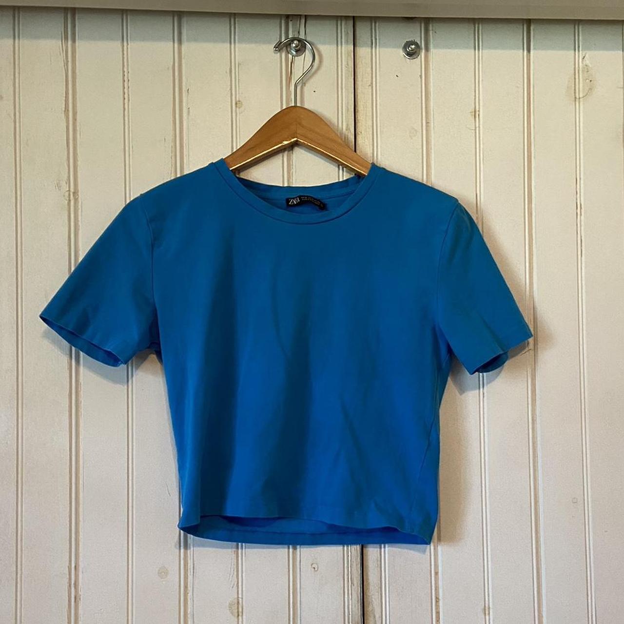 Women’s Blue ZARA Crop Top Size M Like new! Depop
