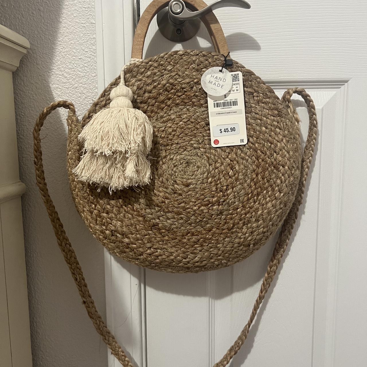 Zara round discount raffia crossbody bag