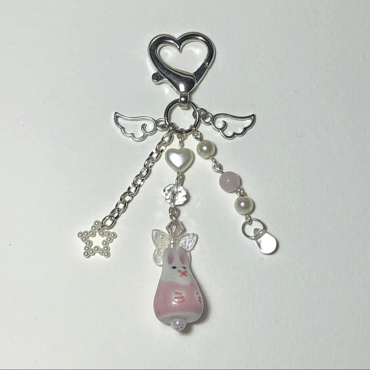 Bunny keychain • handmade bunny and heart keychain... - Depop