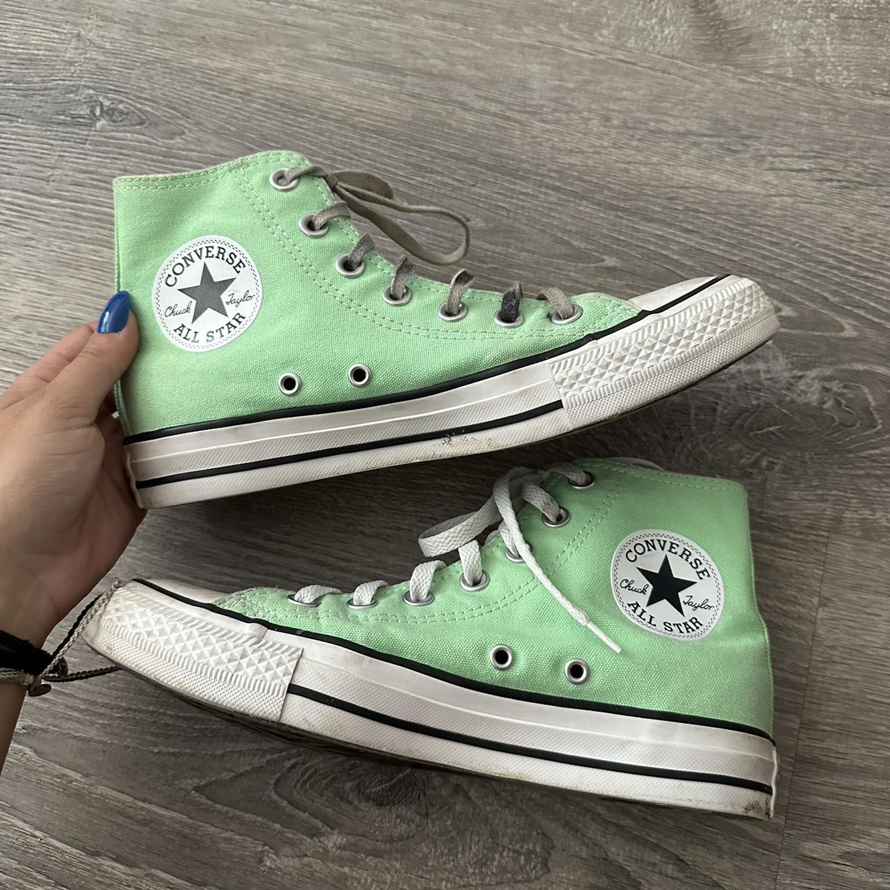 lime green high top converse so cute i ve barley. Depop